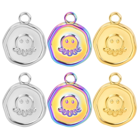 Dijes De Pulpo De Acero Inoxidable Colgante Redondo Irregular En Relieve Accesorios De Joyería DIY Chapado En Oro 18K