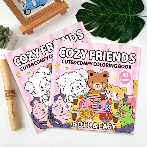Cozy Friends Malbuch Papier Fett Und Einfach Süße Cartoon Tiermuster Für Kinder Erwachsene Kreativer Stressabbau