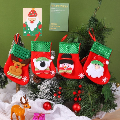 Calze Di Natale Sacchetti Regalo 3D Cartone Animato Babbo Natale Pupazzo Di Neve Renna Orso Ornamenti Appesi Decorazione Feltro