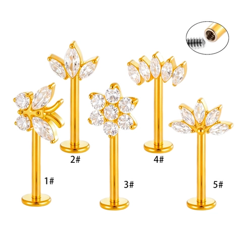 Fleur Papillon Zircone Cubique G23 Titane Filetage Interne Labret Stud Boucle Oreille Cartilage Pour Femmes