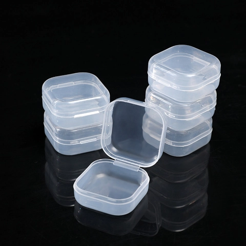 Mini Transparent Plastic Storage Box Square Flip Lid Organizer For Jewelry Earrings Earplugs Beads Portable PP Case