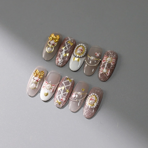 3D Relief Nail Stickers Embossed Golden Bowknot Artificial Pearl Heart Plaid Design Elegant Self Adhesive Decals For Manicure