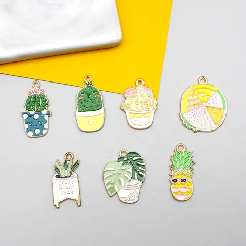 Enamel Alloy Charms Nordic Plant Fruit Cactus Pineapple Pendants For DIY Jewelry Making Earring Keychain Accessories Supplies