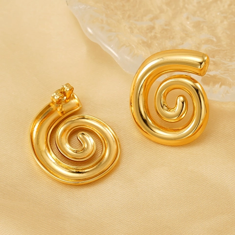 Boucles D'oreilles Puces Spirale En Acier Inoxydable Plaqué Or 18K Femme Minimaliste Escargot Fileté Accessoire De Mode