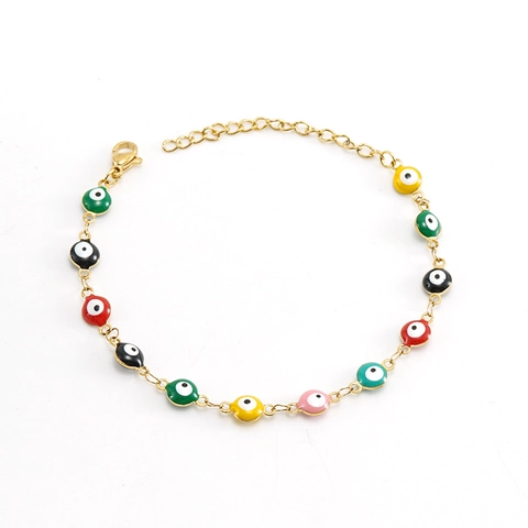18K Gold Plated Stainless Steel Evil Eye Necklace Bracelet For Women Colorful Enamel Bead Turkish Eye Fashion Jewelry Gift