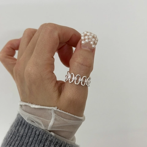 Minimalistischer 925 Sterling Silber Kettenglied Ring Verstellbares Offenes Design Geometrischer Hohler Retro Schmuck Für Damen