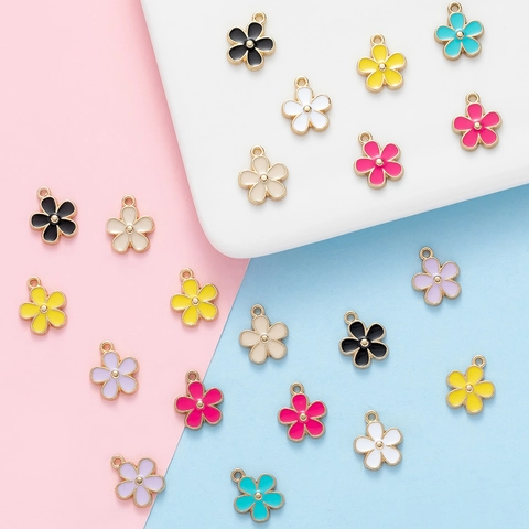 Emaille Blumen Anhänger Legierung Florale Charms Für DIY Schmuckherstellung Armband Halskette Ohrring Zubehör Bunt