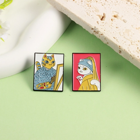 Spilla In Smalto Lega Van Gogh Pittura A Olio Gatto Design Arte Distintivo Divertente Accessori Per Abbigliamento Zaino Decor Regalo