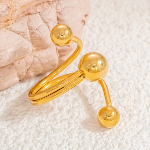 Anillo Abierto De Acero Inoxidable Chapado En Oro De 18K Espiral Cuentas Ajustable Impermeable Joyería Para Mujer