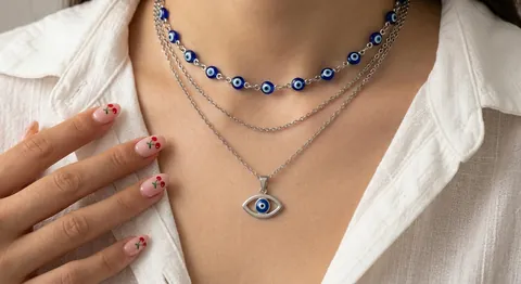 Evil Eye Mehrlagiges Halsketten Set Für Damen Legierung Straß Emaille Vintage Hof Stil Schlüsselbein Kette Schmuck Geschenk