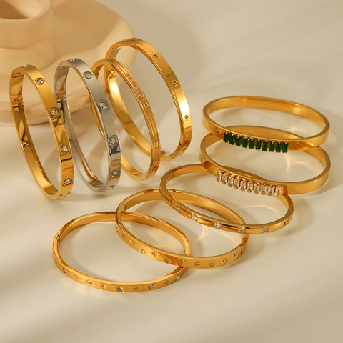 Ins Stil Edelstahl Zirkonia Armreif Für Damen Gold Silber Galvanisiert Geometrisch Sternmuster Scharnierverschluss Armband Schmuck