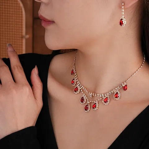 Gioielli Collana E Orecchini In Rame Con Strass A Goccia D'acqua Di Lusso Per Donna Accessori Eleganti Vintage