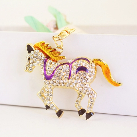 Portachiavi Cavallo in Lega di Lusso con Strass per Donna Pendente per Borsa Cavallo che Corre in Smalto Luccicante Placcato Oro Anello Chiave Animale Gioielli Regalo