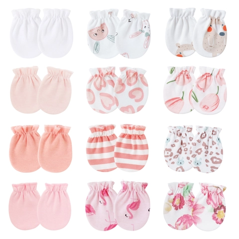 Newborn Baby Anti-Scratch Mittens Knitted Cotton Breathable Elastic Wrist Protectors Cartoon Print Soft Infant