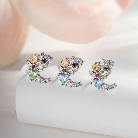 Halve Maan Kraakbeen Stud Oorbel Met Hart Zirkoon Strik Titanium Staal Schroefdraad Helix Piercing Sieraden Voor Dames