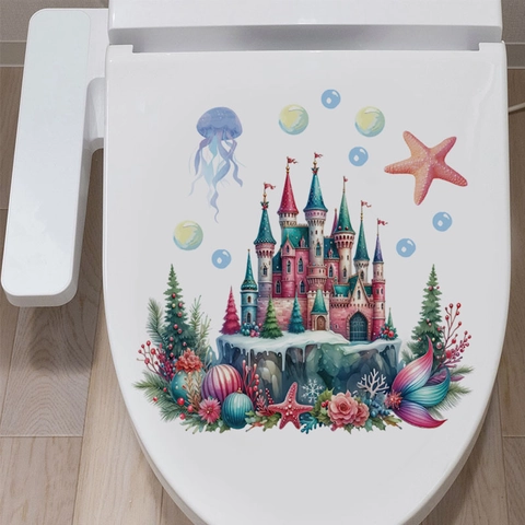 Weihnachten Meerestiere Wandaufkleber PVC Selbstklebend Abnehmbare Dekore Delfin Seepferdchen Mit Weihnachtsmütze Für Badezimmer Dekor