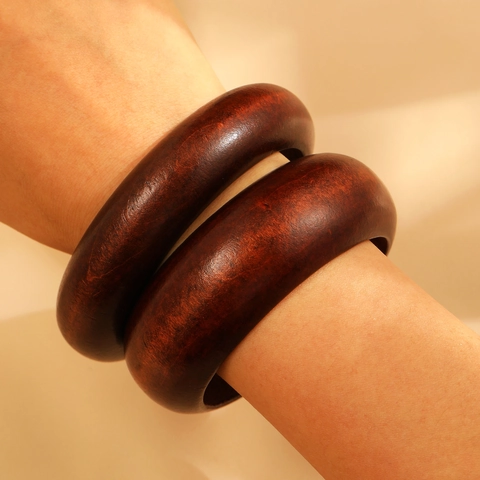 Vintage Wood Bangle Ethnic Style Polished Wooden Bracelet For Men Women Chinese Sandalwood Hand Ring Retro Jewelry Gift