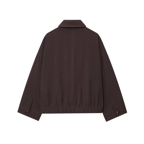 Chaqueta Con Cremallera Para Mujer Poliéster Solapa Manga Larga Informal Color Sólido Ropa De Abrigo Cargo Con Bolsillos Dobladillo Elástico