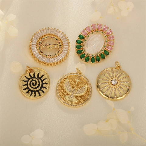 Pendentifs En Cuivre Plaqué Or Zircon Incrusté Charms De Fabrication De Bijoux DIY Thème Religieux Soleil Mom