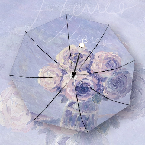 Parapluie Pliant Artistique Avec Impressions Peinture À L'huile Van Gogh Soleil Pluie Protection UV Revêtement Argent Portatif