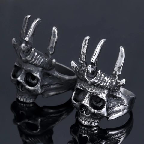 Edelstahl Totenkopf Ring Mit Krone Gothic Punk Retro Poliertes Band Für Herren Unisex Vintage Stil