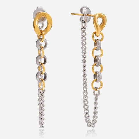 Boucles d'Oreilles Pendantes Bicolores en Acier Inoxydable Plaqué Or 18K Style Moderne Minimaliste Pour Femme Bijoux