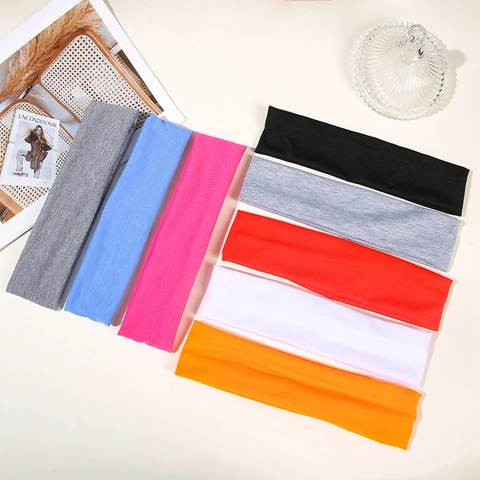 Sports Sweatband Cotton Knit Elastic Headband For Running Yoga Fitness Gym Sweat Absorbent Unisex Solid Color