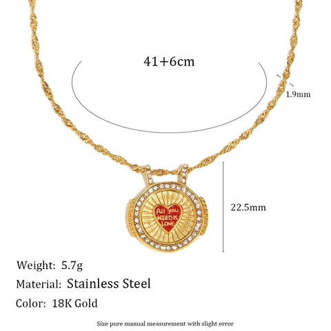 18K Gold Plated Stainless Steel Necklace Earrings Ring With Red Enamel Heart Zircon Engraved All You Need Is Love