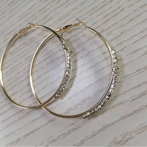 Fashion Large Hoop Earrings For Women Alloy Rhinestone Inlaid Geometric Design With Stainless Steel Earring Post Simple Niche Jewelry