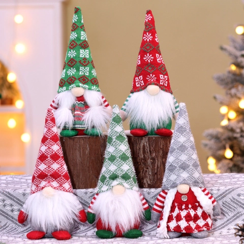 Christmas Gnome Plush Faceless Doll Knitted Nordic Rudolph Gonk With Long Beard Braids Desktop Ornament Festive Decor
