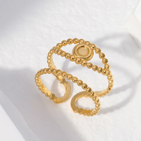 Anillo Abierto De Acero Inoxidable Para Mujer Chapado En Oro 18K Multicapa Cuentas Hueco Disco Redondo Joyería De Moda