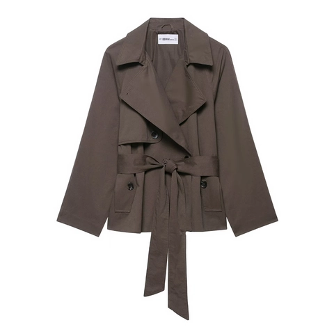 Gabardina Corta Mujer Chaqueta Doble Botonadura Con Cinturón Solapa Manga Larga Casual Conmutar Color Sólido