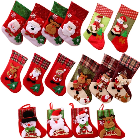 Kerstsok Xmas Cadeauzak 3D Cartoon Kerstman Sneeuwpop Rendier Beer Open Haard Hangende Decoratie Linnen Vilt Pluche Nieuwigheid