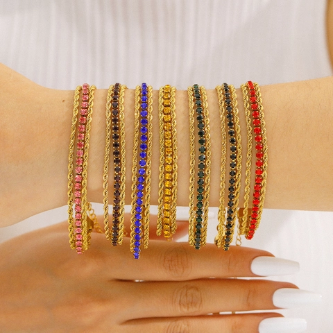 Fashion Multi Layer Bracelet Stainless Steel Gold Plated Colorful Zircon Stackable Jewelry For Women