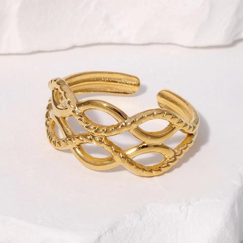 Anello Aperto Intrecciato Cavo Acciaio Inossidabile Ritorto Geometrico Regolabile Gioielli Di Moda Per Donne Stile Francese