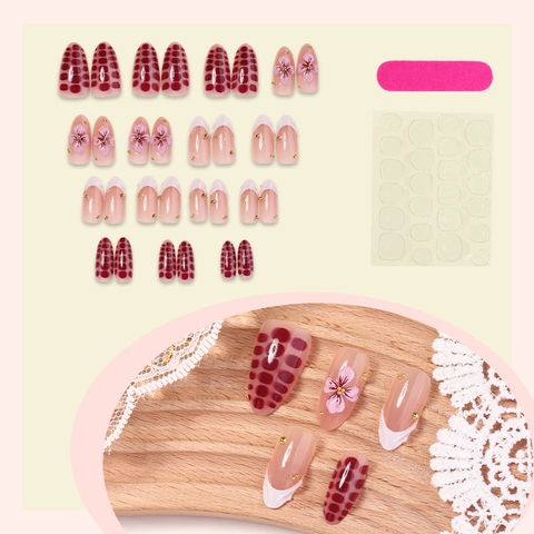 Unghie Finte Con Fiore 3D Perla Artificial Strass Elegante Manicure Francese Artificiale Per Donne