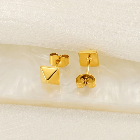 Pyramid Stud Earrings 18K Gold Plated Stainless Steel Square Rivet Minimalist Geometric Fashion Jewelry