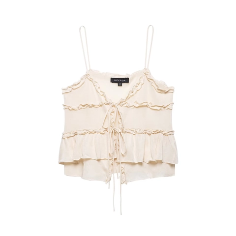 Damen Strick Cami Top Mit Volants Spaghetti Träger Kordelzug Ärmellos Elegant Einfarbig Tanktop