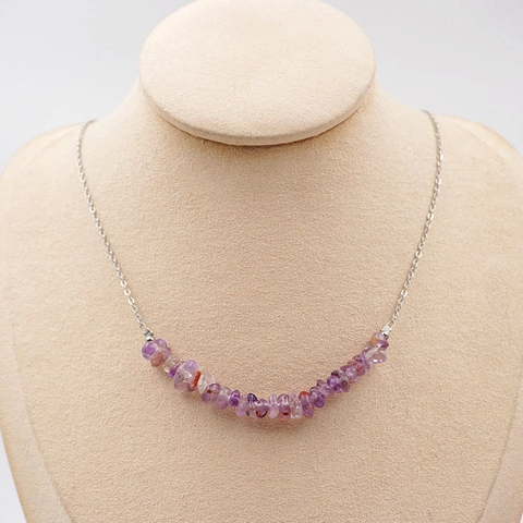 Collana in Acciaio al Titanio con Pietre Naturali Irregolari per Donna Cristallo Aquamarina Turchese Gioielli Regalo