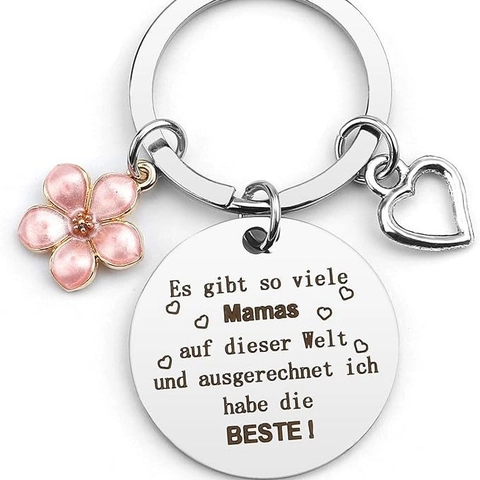 Portachiavi In Acciaio Inossidabile Inciso Regalo Migliore Mamma Con Fiore In Smalto Rosa E Ciondolo Cuore In Cristallo