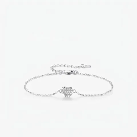 Bracciale a Cuore in Argento Sterling 925 per Donna Minimalista Elegante Intarsiato con Zirconia Catena Regolabile Regalo Gioielli