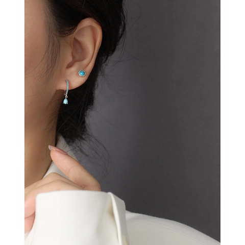 Orecchini a Lobo Rotondi in Argento Sterling 925 da Donna Minimalisti Geometrici con Intarsio di Pietra di Luna Agata Nera Turcheσε Gioielli