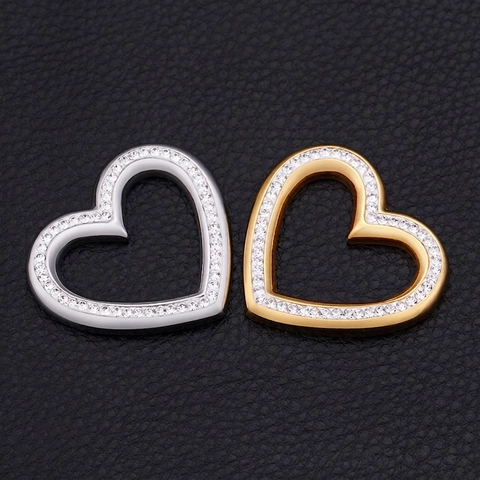Pendente Cuore Traforato In Acciaio Inossidabile Con Zirconi Strass Placcato Oro Accessorio Per Gioielli Fai Da Te Elegante