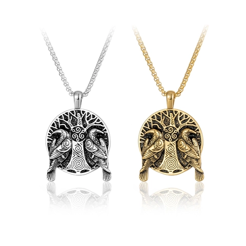 Collar Con Colgante De Cuervo Vikingo Árbol De La Vida Retro Acero Inoxidable Joyería Hip Hop Nórdica Para Hombre