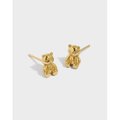 Boucles D'oreilles Puces Ours 3D Avec Tige En Argent Sterling 925 Bijoux Forme Animale Polis Minimalistes Pour Femmes
