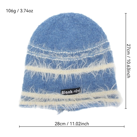 Bonnet En Maille Rayé Peluche Acrylique Chaud Hiver Color Block Pour Femmes