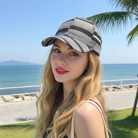 Cappellino Da Baseball A Righe Poliestere Testurizzato Casual Protezione Solare Regolabile All'aperto Unisex Stile Vintage