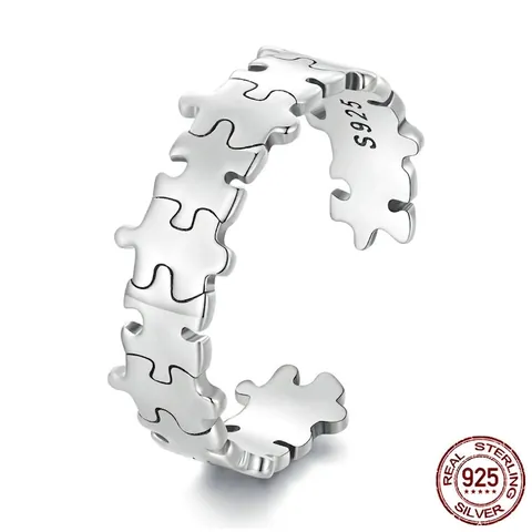 S925 Sterling Silver Puzzle Open Ring For Women Adjustable Geometric Hollow Out Jigsaw Finger Ring Fashion Jewelry Gift