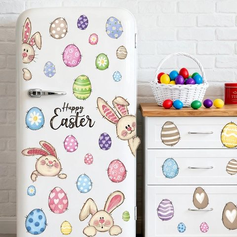 Easter Window Clings Bunny Egg Pattern PVC Static Wall Stickers Waterproof For Holiday Home Glass Decor Cute Cartoon