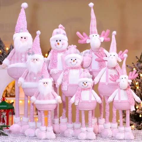 Muñeco Telescópico Navidad Felpa Rosa Lentejuelas Papá Noel Muñeco De Nieve Reno Decoración Hogar